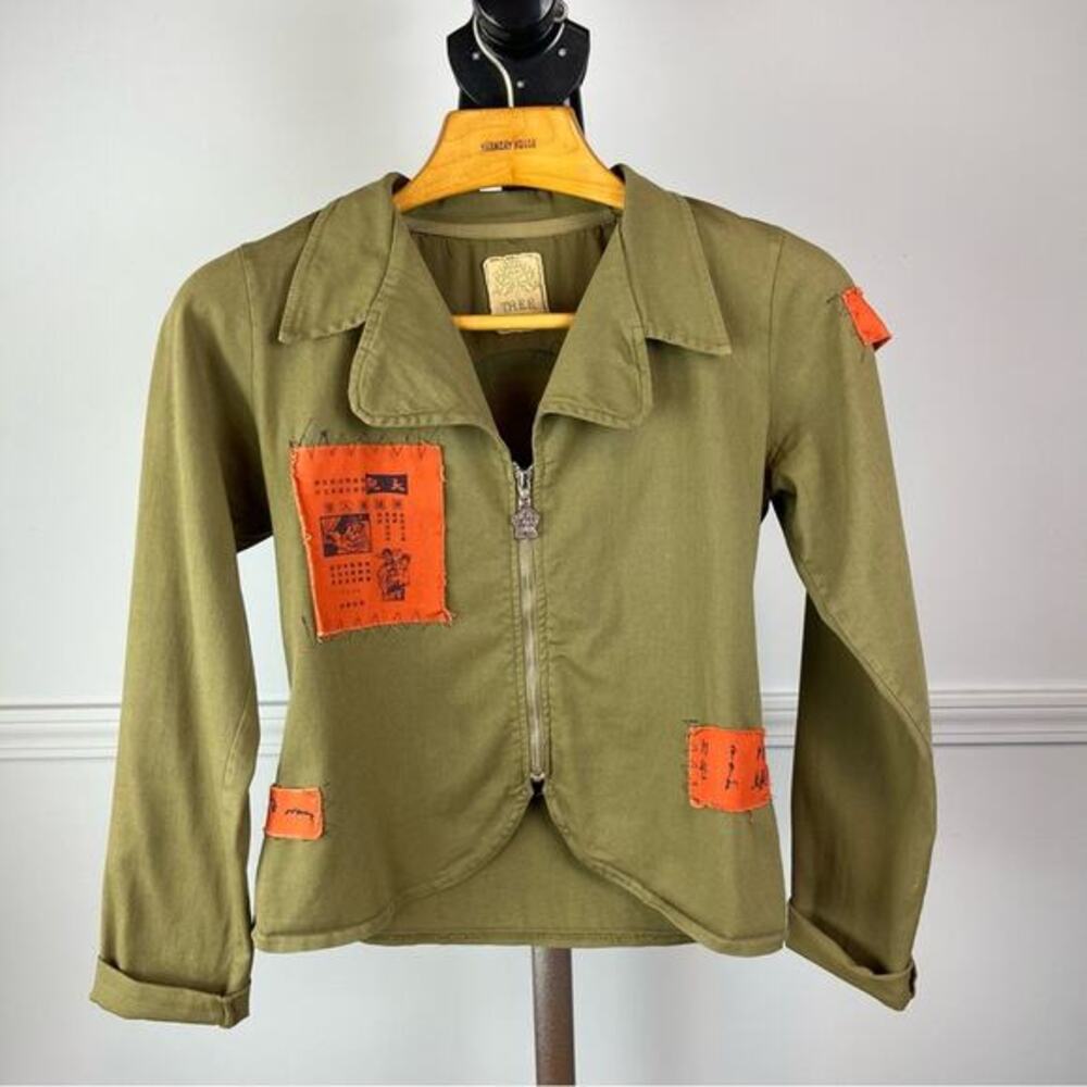 T.R.E.E Women Jacket Small Army Green with Patches Vintage